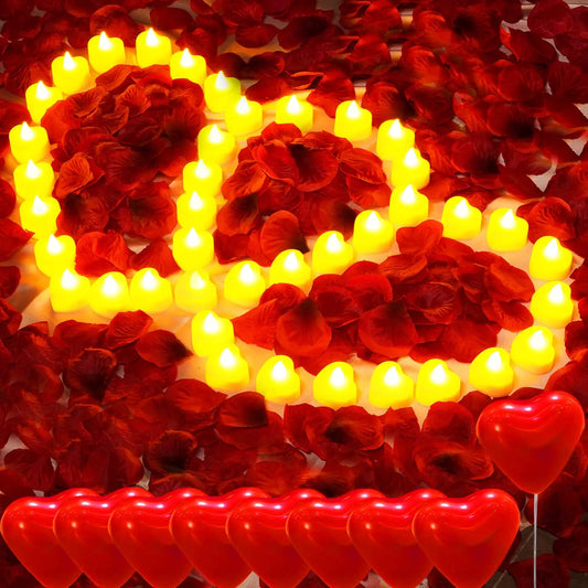 Heart Shaped LED Candles Flameless with Artificial Rose Petal Romantic Love Tea Lights for Night Light Anniversary Wedding Table Peaceful Pleasures Health and Wellness