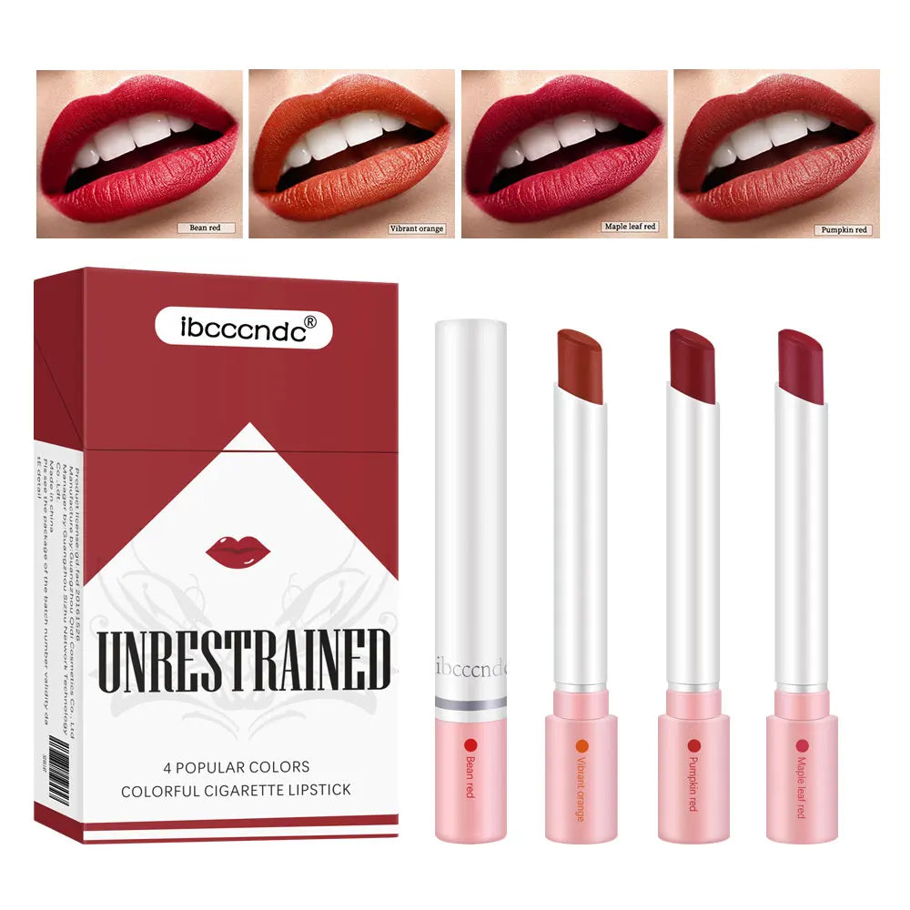 4 pcs/set Cigarette Lipstick Set Long Lasting Lip Glaze Matte Lip Gloss Waterproof Lip Stick Tube Nude Lip Tint Makeup Cosmetics Peaceful Pleasures Health and Wellness 4colors 1