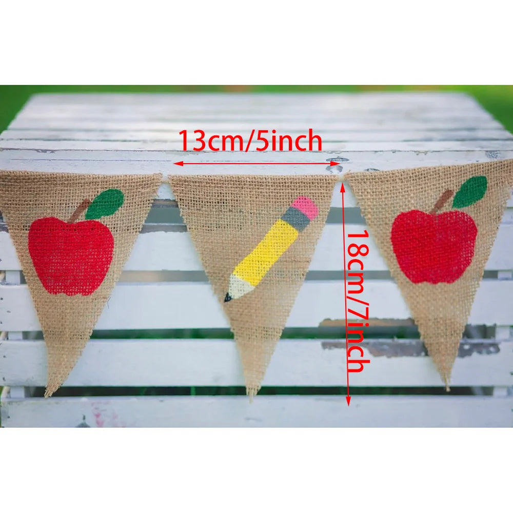 Back to School Burlap Banner | Apple Pencil Bunting Decor
