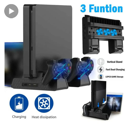 PS4 Pro Slim Cooling Stand Fan & Dual Controller Charging Dock Console Cooling Stand Oasis Select