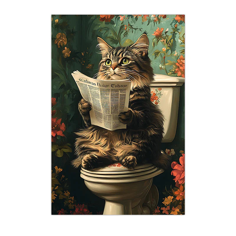Funny Cat Vintage Canvas Wall Art | Nordic Bathroom Poster Print Canvas Wall Art Peaceful Pleasures Health and Wellness 03 15x20cm No Frame China Mainland