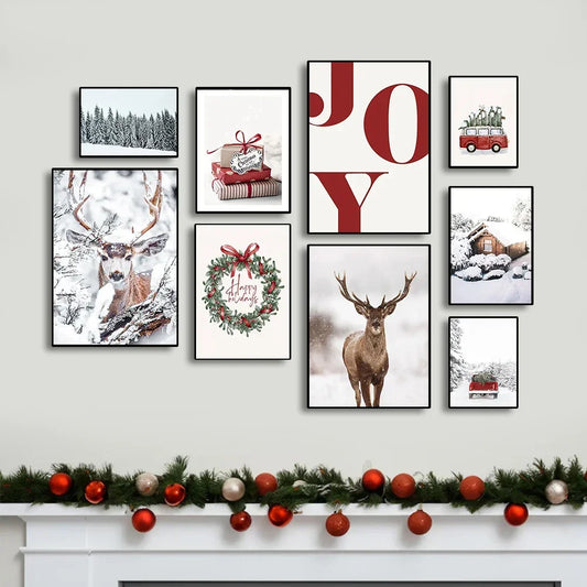 Christmas Deer & Squirrel Snow Scene Canvas Wall Art Print Canvas Wall Art Peaceful Pleasures Health and Wellness