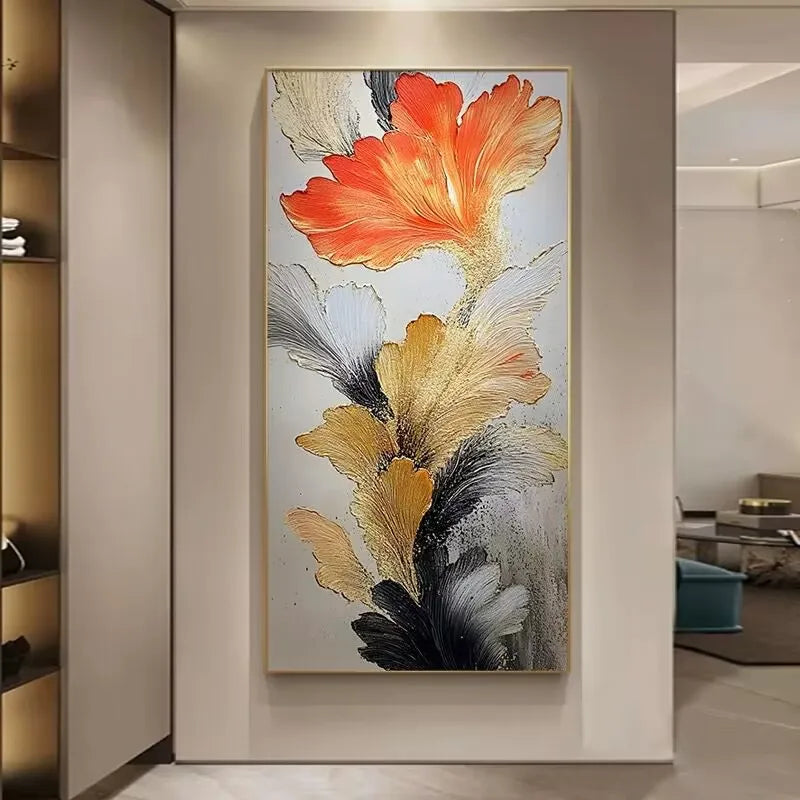 Pure Handmade Oil Painting, Ginkgo Leaves, Cream Style Hanging Painting, Living Room Mural, Sofa Background Decoration Painting Peaceful Pleasures Health and Wellness