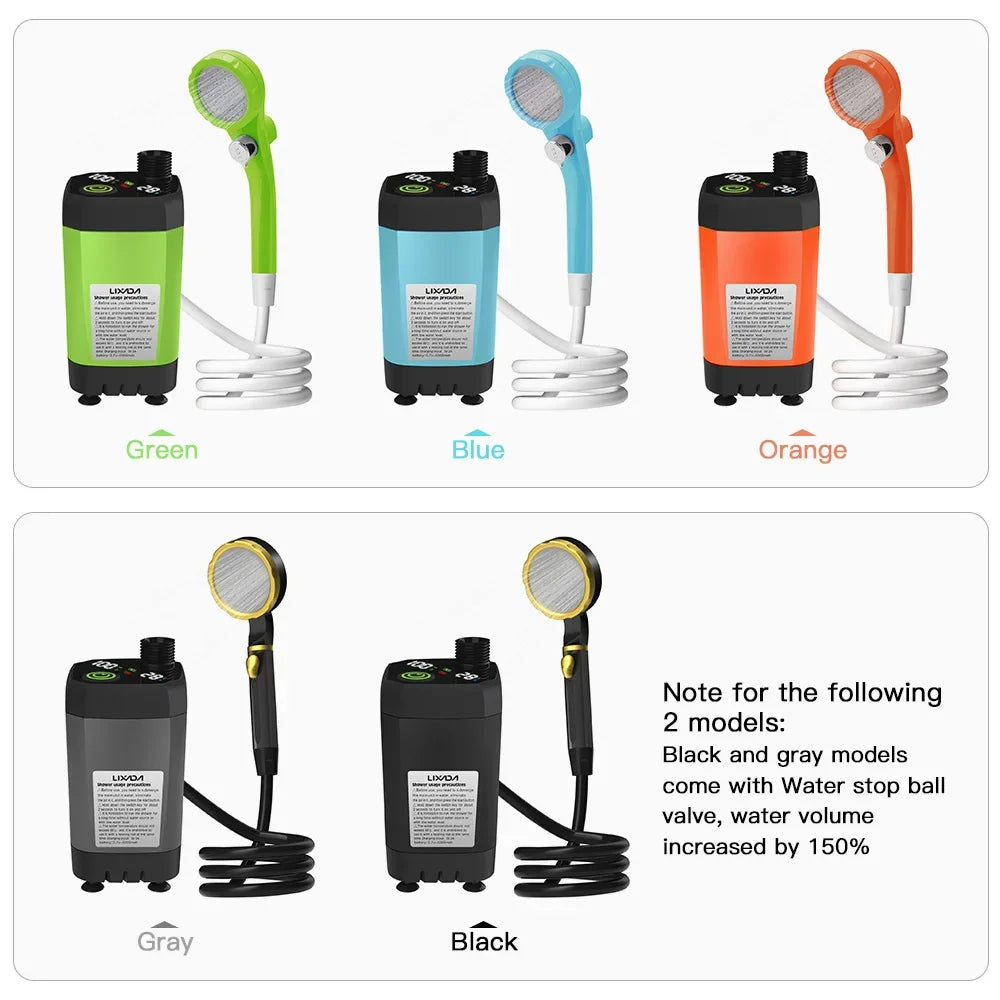 Adjustable 6000mAh Shower Camping Pump RV Outdoor Camp W Full Screen