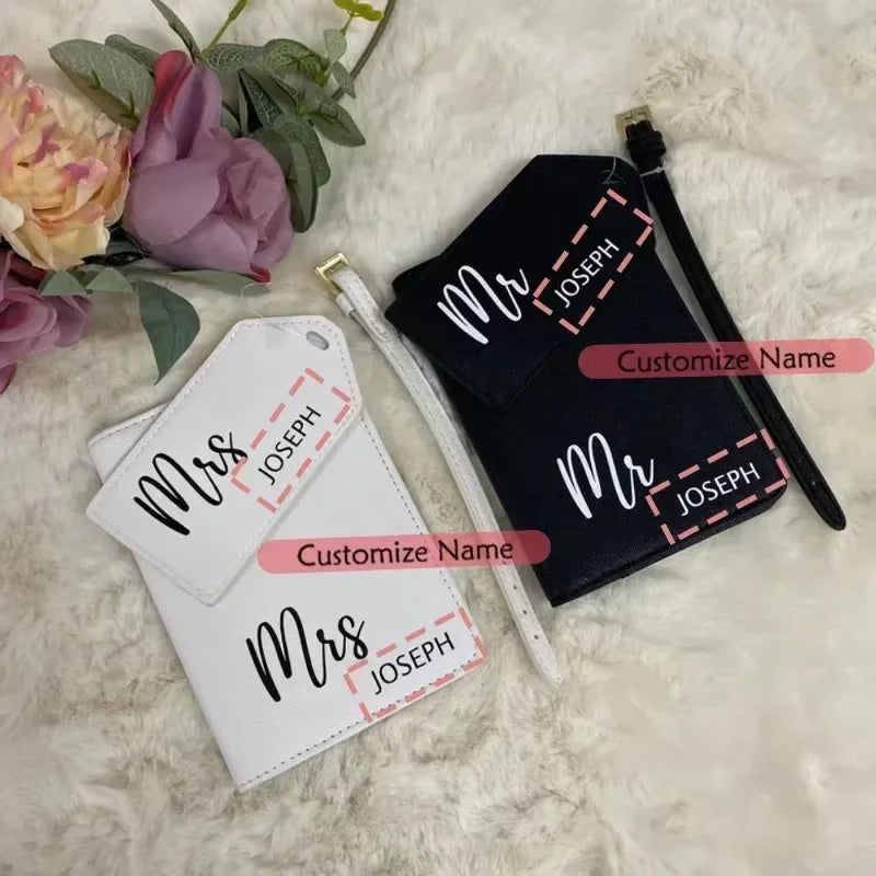 Personalised Mr & Mrs Passport Cover & Luggage Tag – Wedding Gift Personalised Travel Gift Set Peaceful Pleasures Health and Wellness