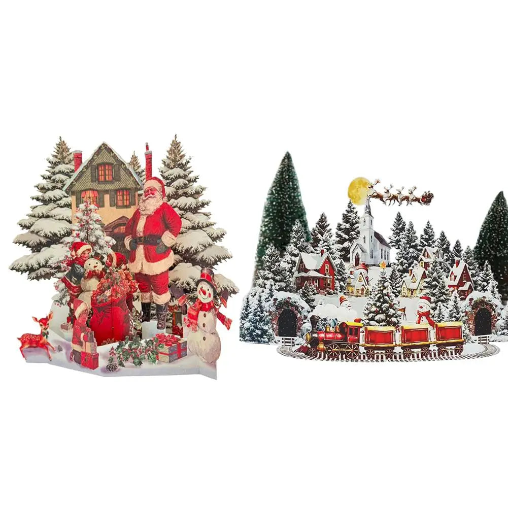 3D Christmas Pop-Up Greeting Card - Snowhouse Forest Elk Design Festive Elderly Party Holiday Decorative Exquisite Paper New Peaceful Pleasures Health and Wellness
