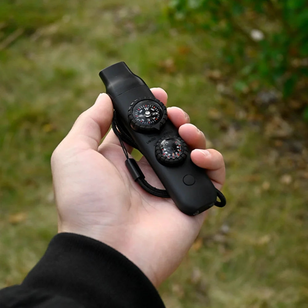 5 in 1 Emergency Safety Whistle Survival compass thermometer flashlight with Mini Compass for Outdoor Hiking Camping Peaceful Pleasures Health and Wellness