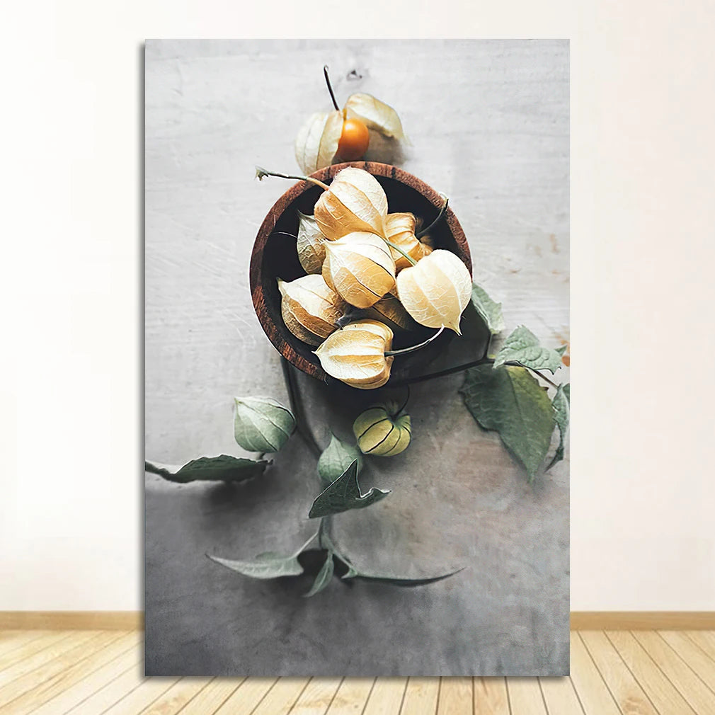 Fruit Kitchen Canvas Wall Art | Garlic Fig Cherries Print