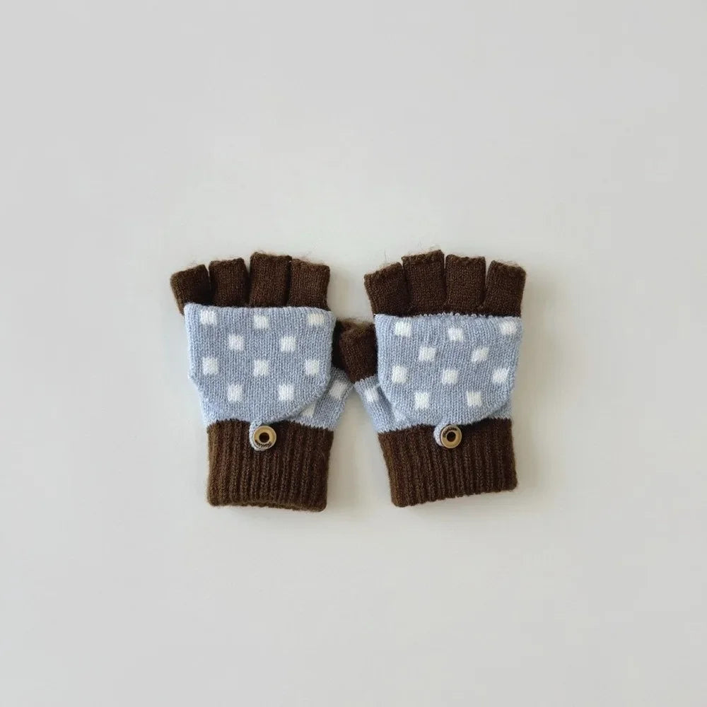 Fashion Childrens Neck Hanging Gloves Winter Western Style Cold Resistant Five Finger Gloves Warm Retro Patterned Woolen Gloves Peaceful Pleasures Health and Wellness 4