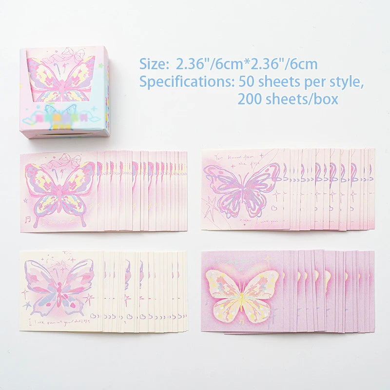 Hand Drawn Butterfly Sticky Notes Pink Origami Handmade Non-sticky