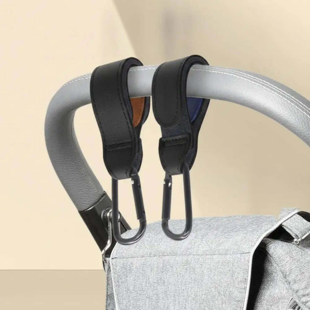 2Pcs PU Leather Stroller Hooks Versatile Stroller Handle Hanger Diaper Bag Purse Grocery Organizer Hook Stroller Accessories Peaceful Pleasures Health and Wellness