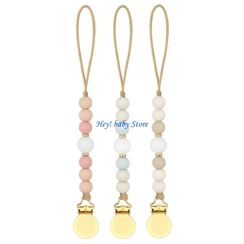 3-Pack Silicone Bead Pacifier Clips for Baby Boys & Girls