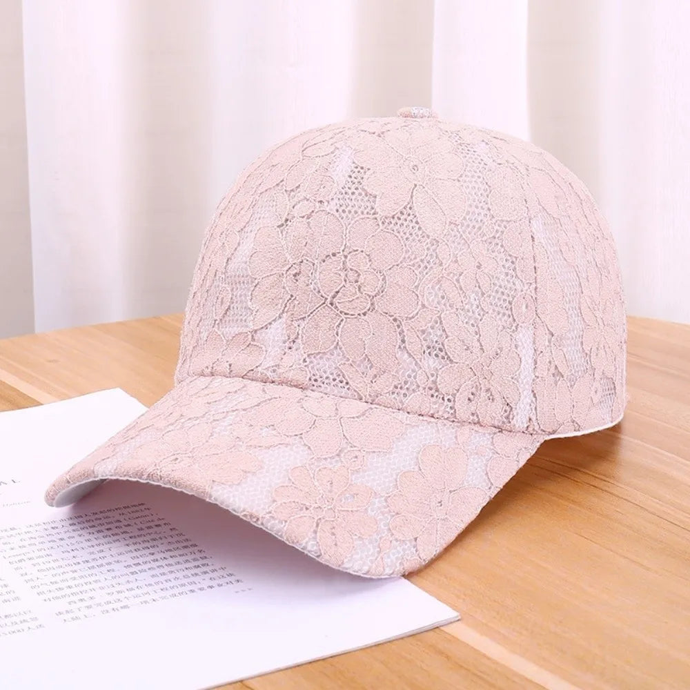 Floral Lace Baseball Cap – Breathable Mesh Sun Hat for Women