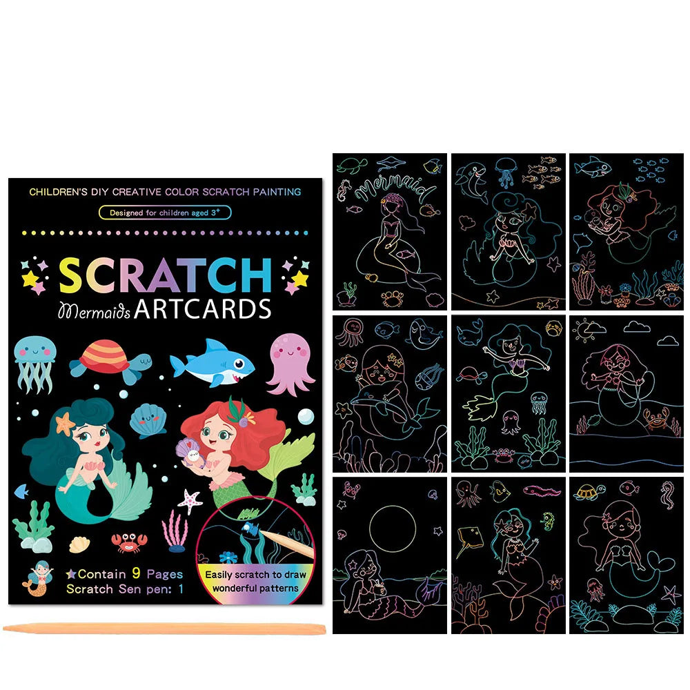 Children Scratch Painting Magic Rainbow Colors Art Card Books Early