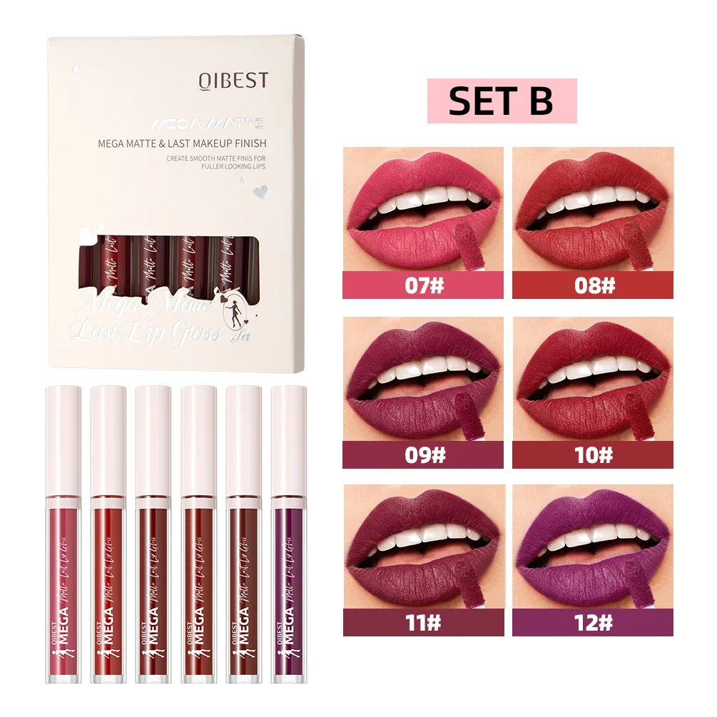 QIBEST Matte Liquid Lipstick Makeup Sets Waterproof Nude Purple Lip Tint Long Lasting Lip Glaze Red Lip Stain Cosmetics Kits Peaceful Pleasures Health and Wellness B Sets