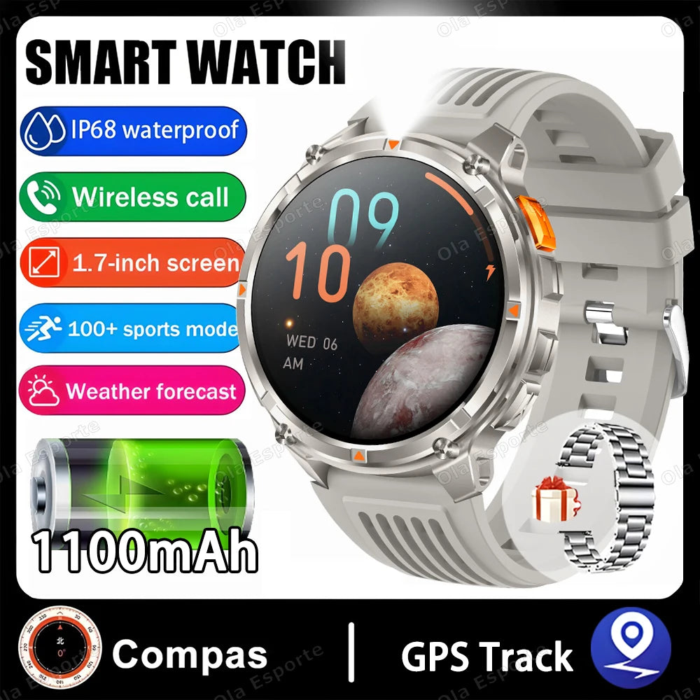 Rugged Military Smartwatch 1100mAh | Compass & Fitness Tracker