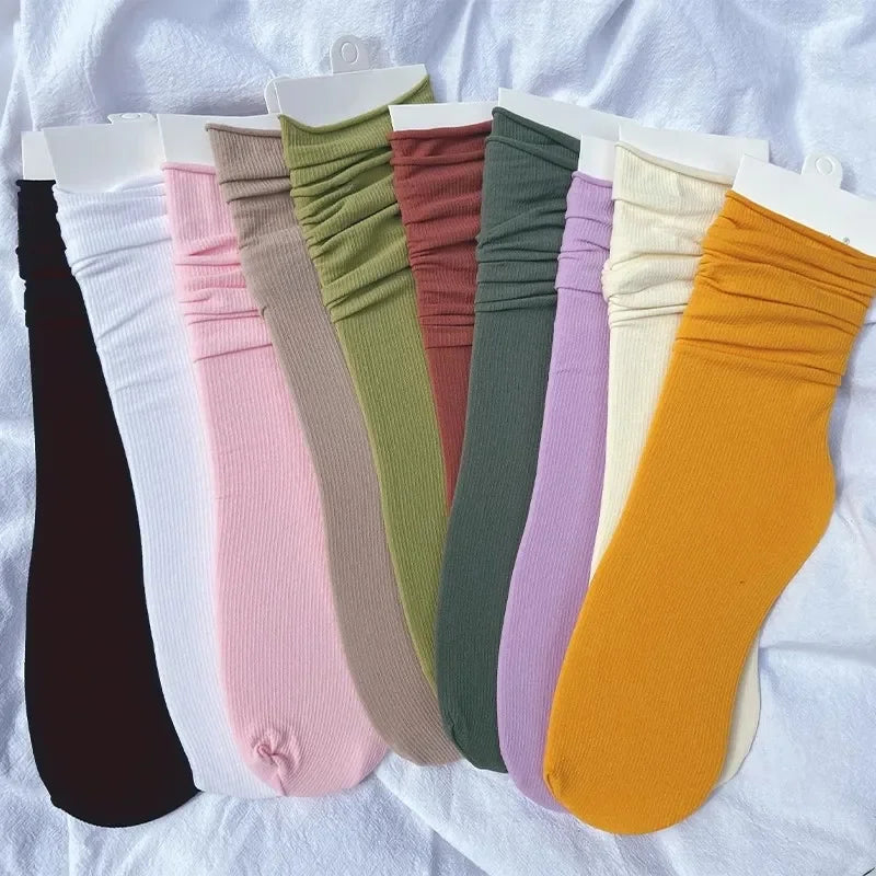 Women Colorful Loose No Pilling Socks Knitting Rib Ice Thin Spring Summer Female Socks High Tube Streetwear College Style Sock Peaceful Pleasures Health and Wellness