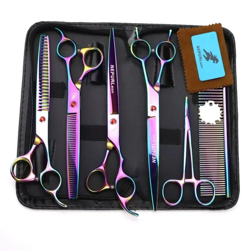 8.0 Inch Pet Dog Grooming Thinning Cutting Curved Scissors Set Grooming Shears Dogs Scissors Kit 7.5 Inch Big/small Teeth Shears Peaceful Pleasures Health and Wellness