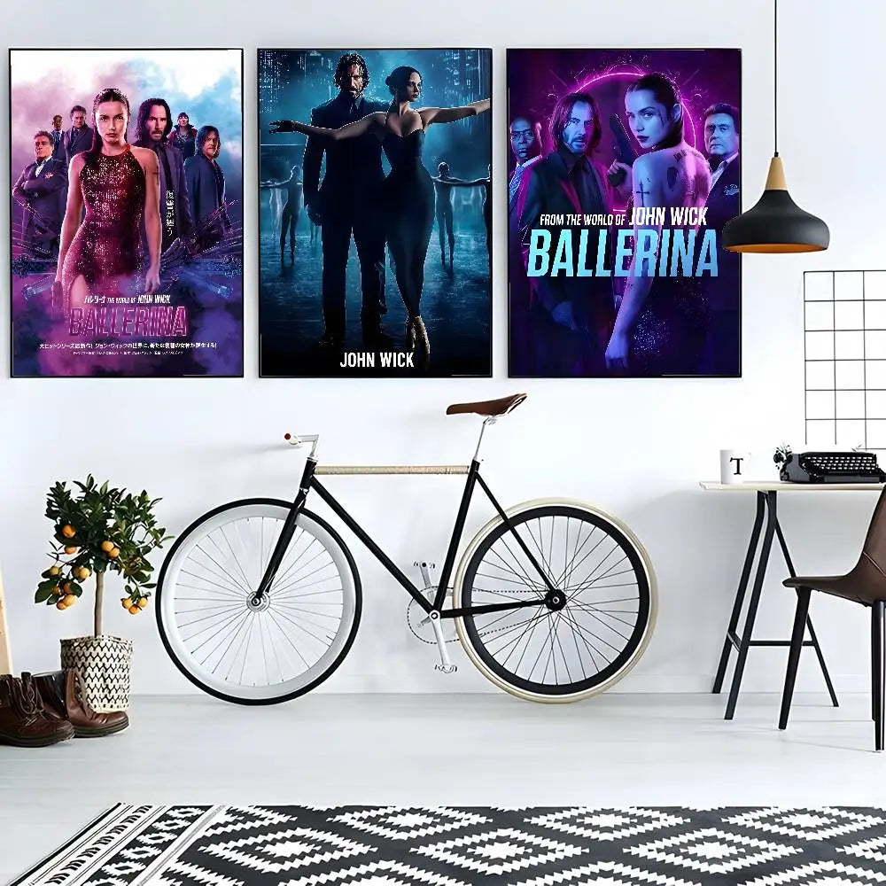 Movie J-John W-Wick B-Ballerina Poster HD art poster for home living room bar office decoration sticky waterproof Peaceful Pleasures Health and Wellness