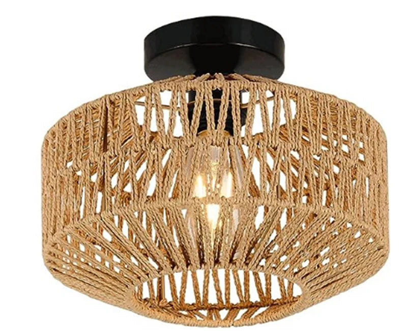 Rattan Ceiling Lamp E27 LED Lights Hand Woven Bedroom Hanging Lamps For Ceiling Light Modern Home Decoration Light Fixture Peaceful Pleasures Health and Wellness No bulb EU