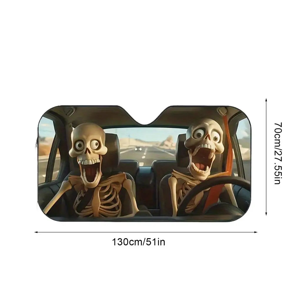 Car Sun Screen Visor Windshield Shade Foldable Shield With Suction Cup Window Covers UV Protection Summer, Fun Vehicle Accessory Peaceful Pleasures Health and Wellness Skull 130x70cm