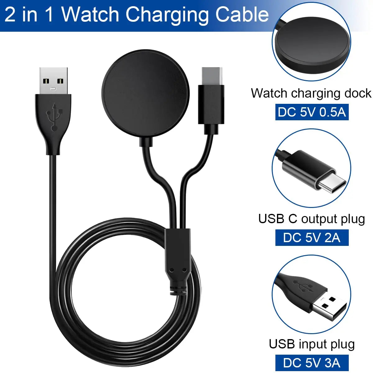 2 in 1 Galaxy Watch Charger Compatible with Samsung Galaxy Watch 6 /6 Classic /5 Pro/5/4/3/Active2/1,USB C Charging Phone Cable Peaceful Pleasures Health and Wellness