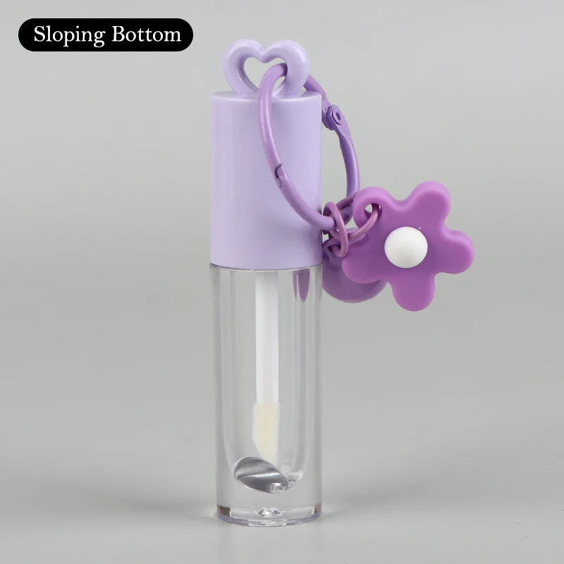 2.5ml Pink Heart-shaped Lip Enamel Tube With Keychain And Brush Rod Lip Gloss Tube Empty Bottle Lips Glaze Container Makeup Tool Peaceful Pleasures Health and Wellness Chain Sloping Purple