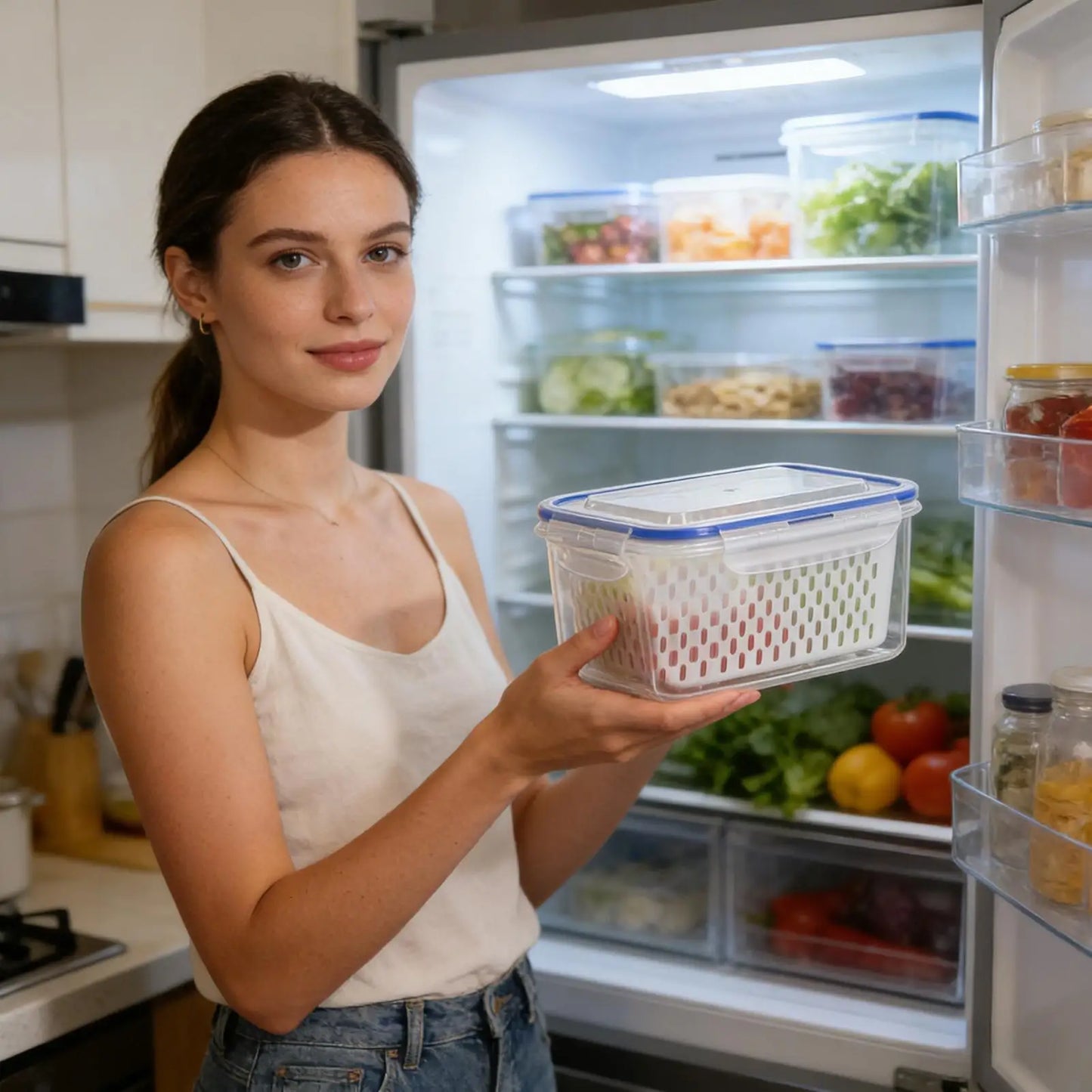 4-in-1 Leakproof Fruit Storage Containers Transparent Organizer Set With Removable Colander Versatile Washing & Storage Bowl Peaceful Pleasures Health and Wellness