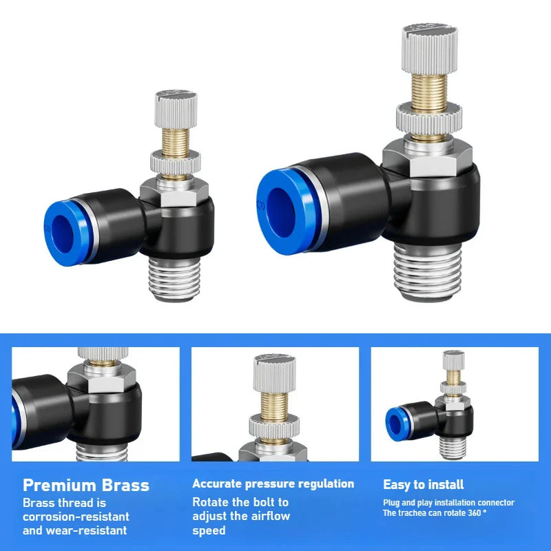 Quick Connect Pneumatic Air Speed Throttle Valve SL 4–12mm