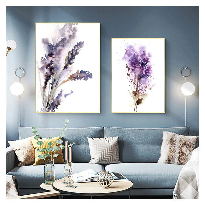 and Lilac Prints Flowers Painting Wall Art Canvas Painting Room Home Decor Unframed Abstract Botanical Purple Lavender Peaceful Pleasures Health and Wellness