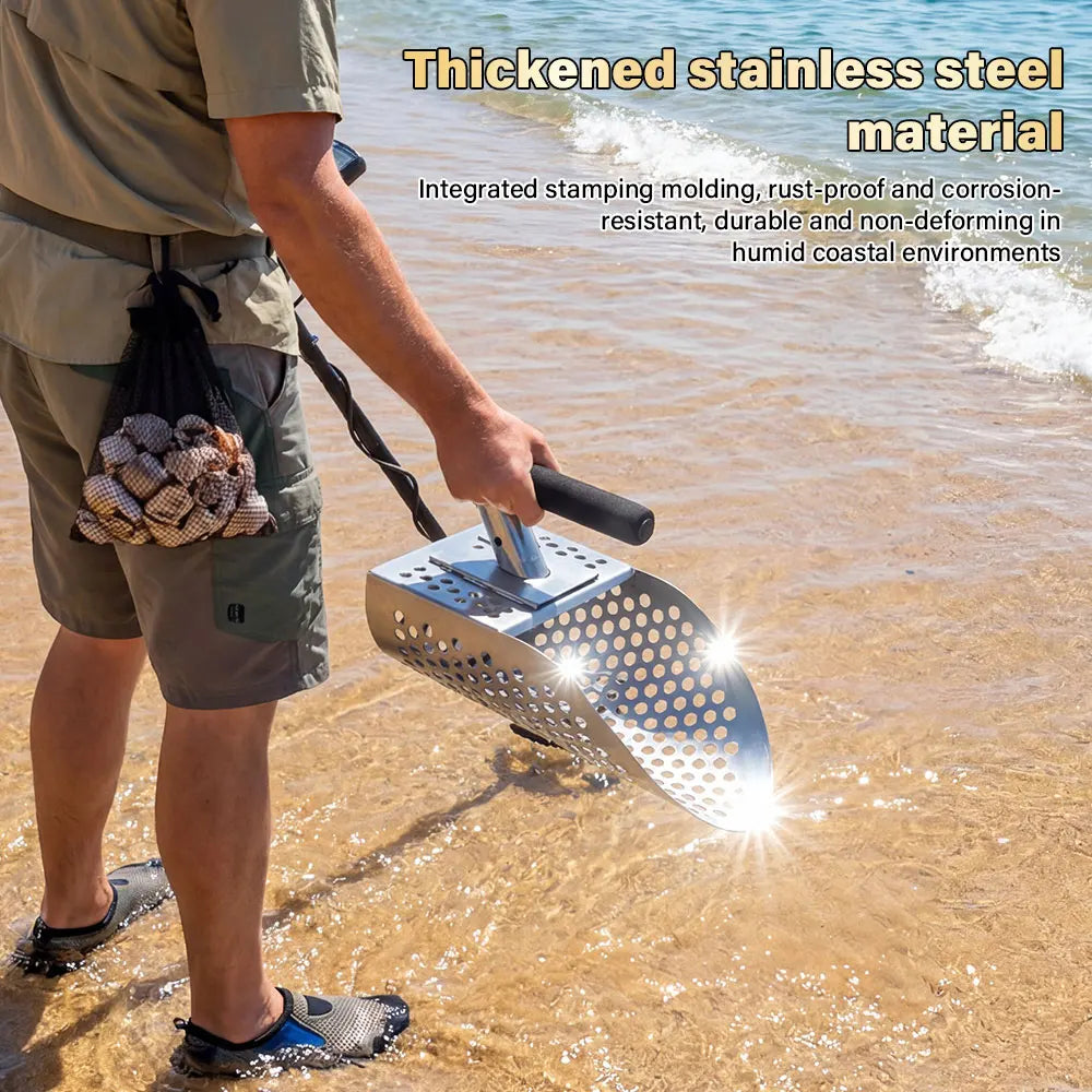 Portable Stainless Steel Metal Detecting Sand Scoop Shovel Beach Treasure Hunting Digging Tool for Garden Outdoor Prospecting Peaceful Pleasures Health and Wellness