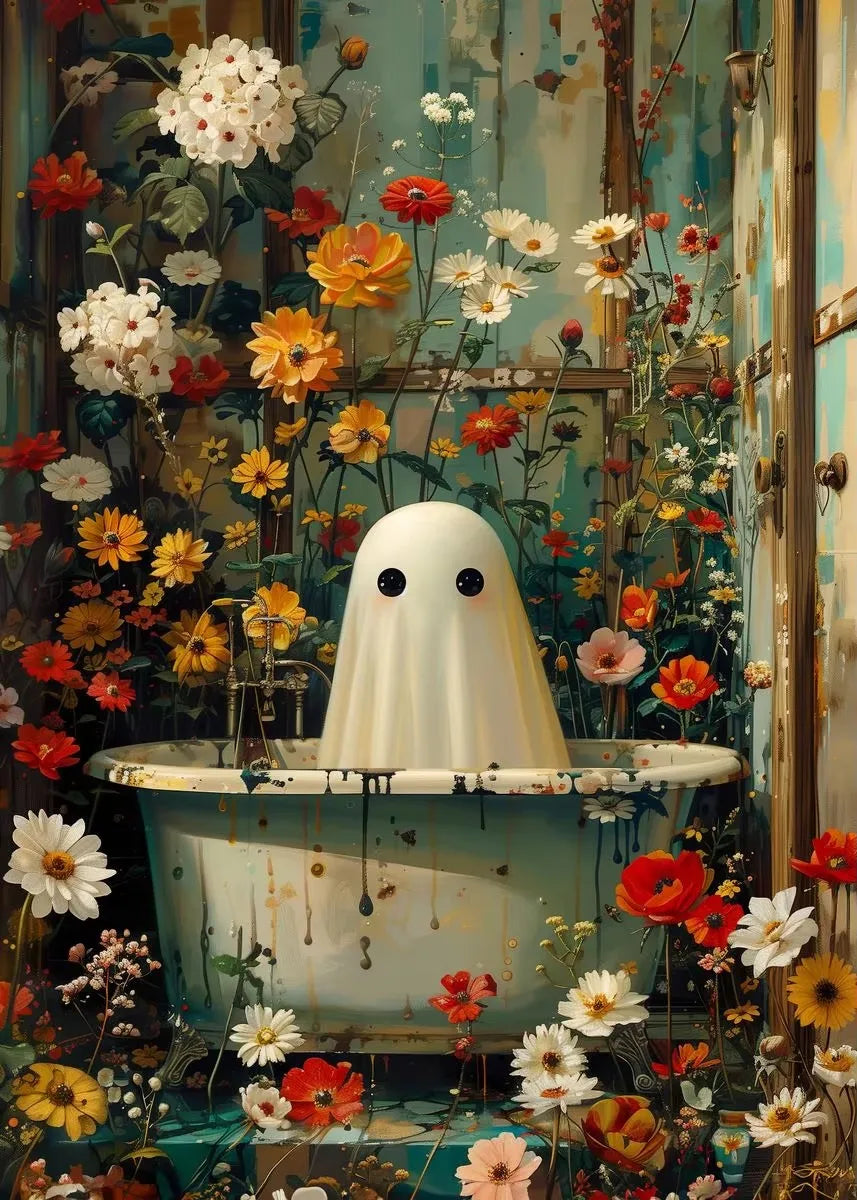 Halloween Ghost & Pumpkin Canvas Wall Art | Dark Academia Poster Canvas Wall Art Peaceful Pleasures Health and Wellness ZLH5354 40x50cm No Frame