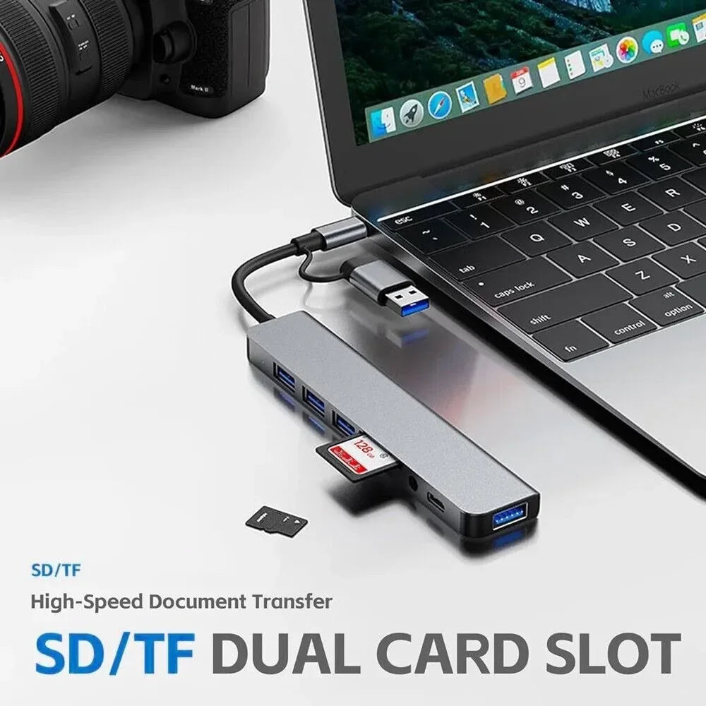 USB C Hub 8-in-2 USB Splitter with USB 3.0/2.0 USB-C Data 3.5 Audio SD/TF Card Reader Multiport USB C HUB for MacBook Laptop Peaceful Pleasures Health and Wellness