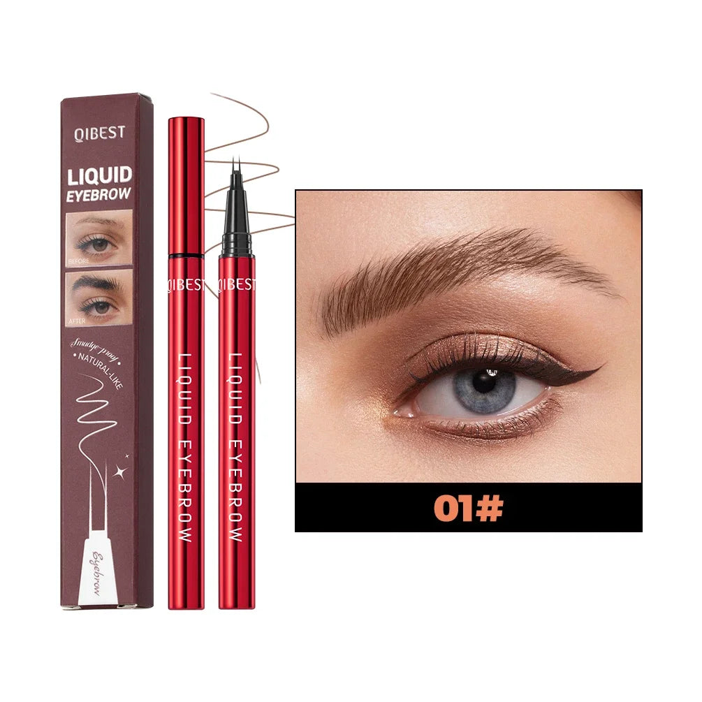 QIBEST 2 Point Wild Eyebrow Pencil Long-Lasting Easy Grip Waterproof Thin Liquid Silkworm Brow Pen Cosmetics Eyebrow Tattoo Peaceful Pleasures Health and Wellness 01