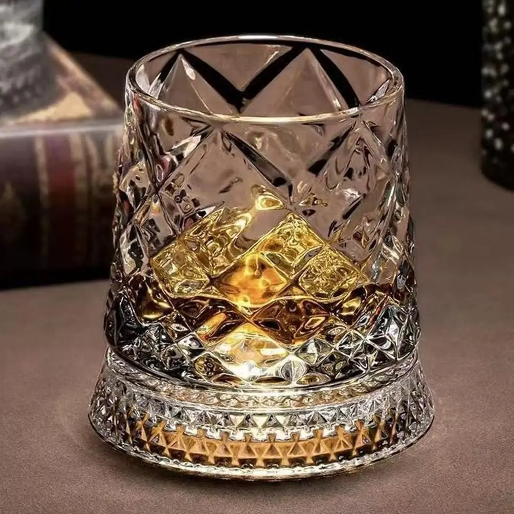 280ml Rotating Whiskey Glass Crystal Bottom Weighted Base Diamond Cut Ice Flower Bubble Pattern Spinner Cup For Home Barware Use Peaceful Pleasures Health and Wellness