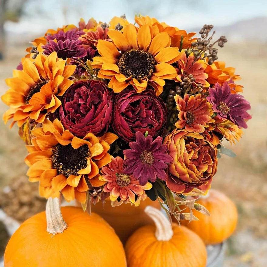 Silk Sunflower Artificial Bouquet | Wedding & Home Decor Artificial Silk Flowers Peaceful Pleasures Health and Wellness
