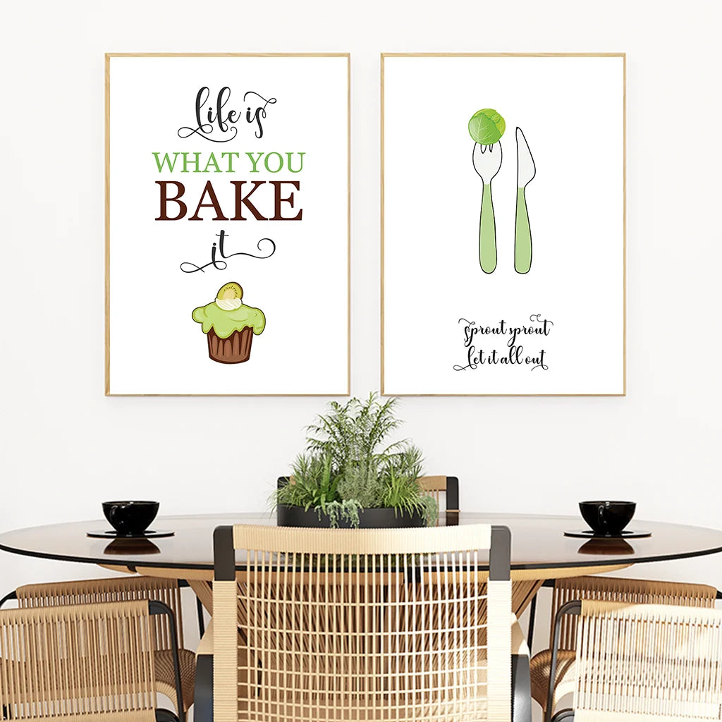 Kitchen Inspirational Quotes Wall Art, Modern Pea Cupcake Canvas Painting, Minimalist Poster Print for Kitchen Dining Room Décor Peaceful Pleasures Health and Wellness
