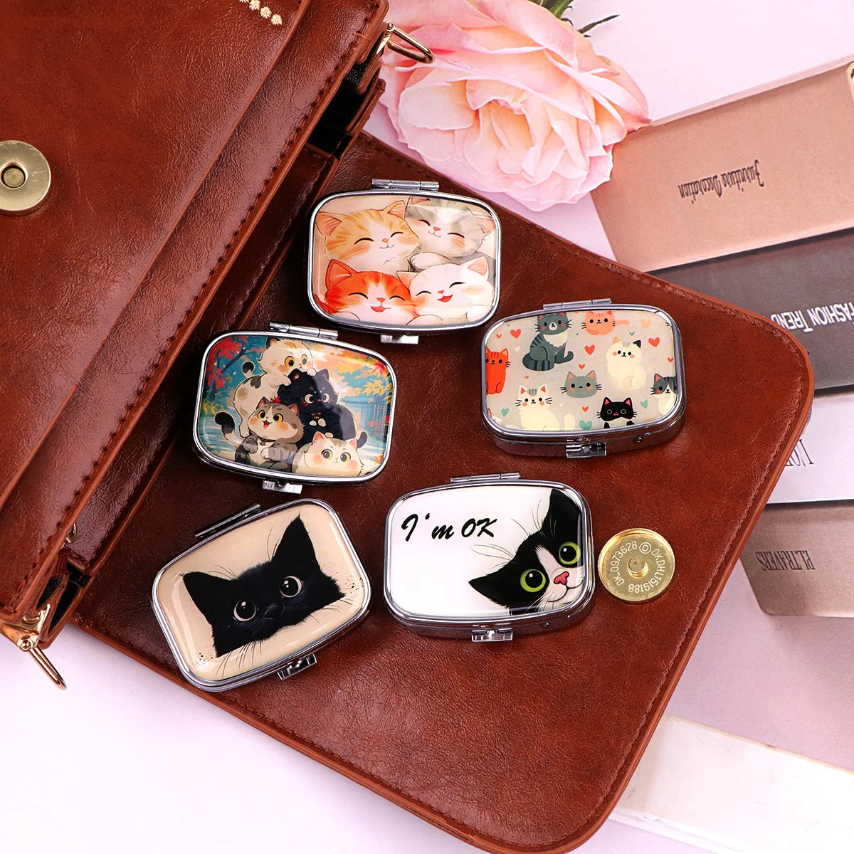 Black Cat Pill Boxes Cartoon Animal Sealed Subpackage Case Portable Travel Jewelry Box Mini Organizer Storage Medicine Case Peaceful Pleasures Health and Wellness