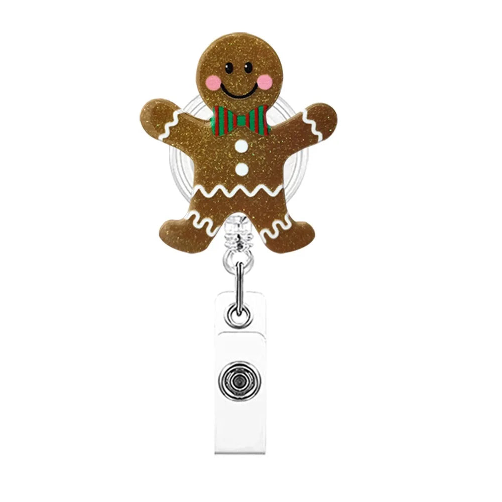 Acrylic Christmas Badge Reel Santa Claus Snowman Elk Retractable Badge Holder Gingerbread Xmas Decoration ID Card Holder Peaceful Pleasures Health and Wellness Style 7