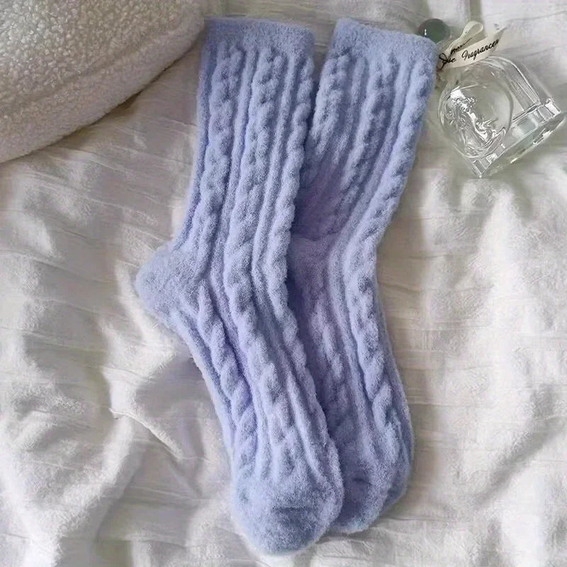 New Soft and Fluffy Fluffy Socks Autumn Winter Thicken and Thickened Macaron Color Mid Calf Sock for Cold Protection Solid Color Peaceful Pleasures Health and Wellness 1pair-purple One Size