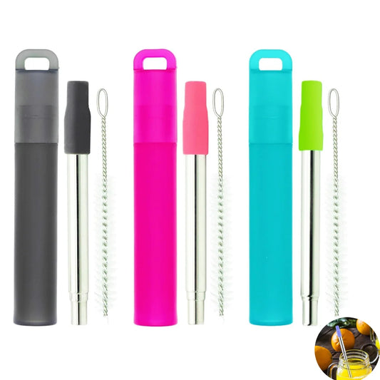 2/3Pcs Portable Reusable Telescopic Travel Straws with Case and Cleaning Brush, Collapsible Stainless Steel Drinking Straw Peaceful Pleasures Health and Wellness Green Gray Purple