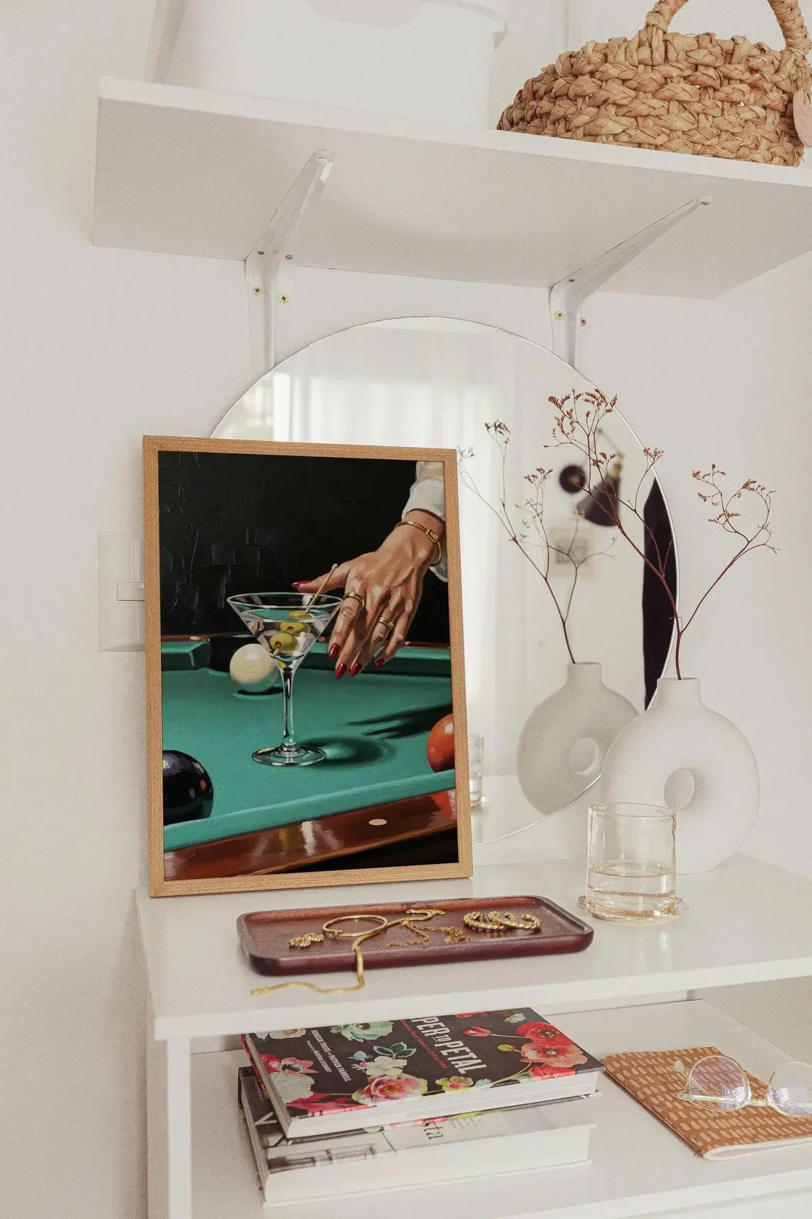 Vintage Dive Bar Martini Pool Poster Art, Retro Billiards Smoking Cocktail Oil Painting Art, Lucky 8 Ball Print, Peaceful Pleasures Health and Wellness TR12279-2 50x70cm Unframed