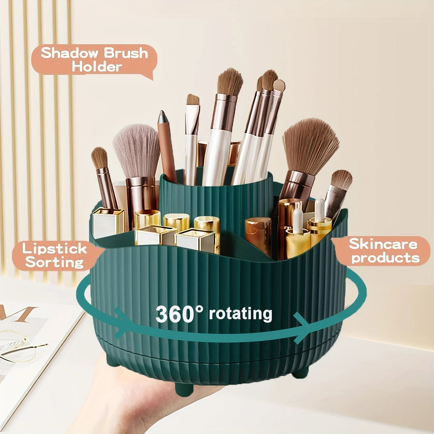 360° Rotating Makeup Organizer | 5-Slot Brush & Cosmetic Holder