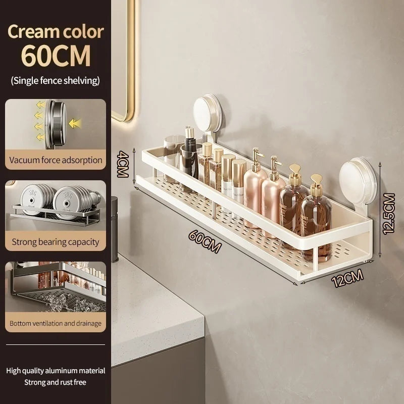 No-Drill Aluminum Suction Cup Bathroom Shelf Wall Organizer