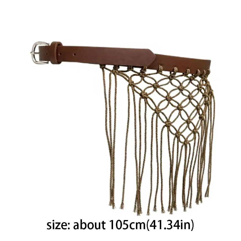 Y2K Boho Tassel Woven Belt | Retro Knit Rope Waistband Women