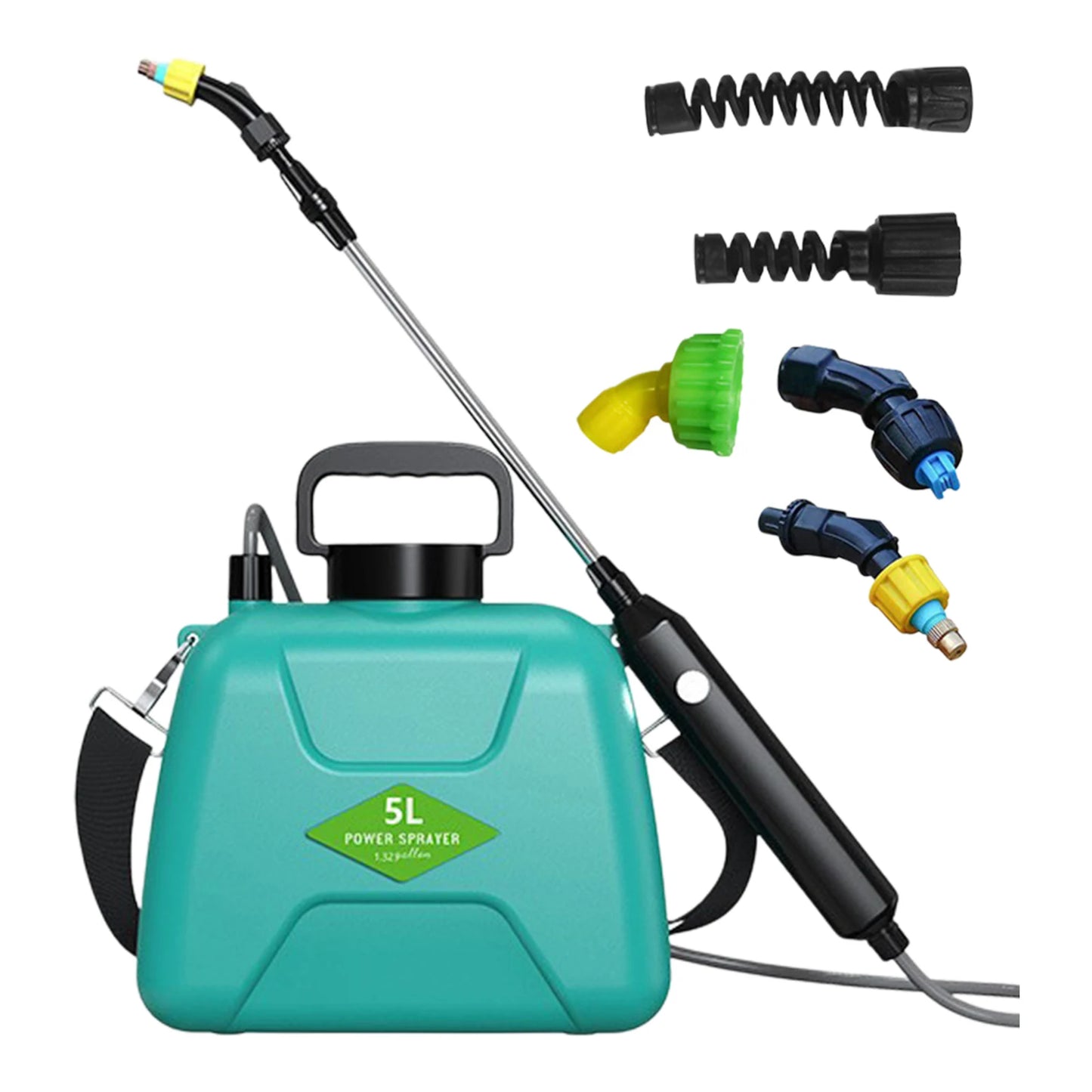5L Garden Sprayer with 3 Mist Nozzles Rechargeable Retractable Wand Water Sprayer with Shoulder Strap for Yard Lawn and Garden Peaceful Pleasures Health and Wellness Green 1500mAh