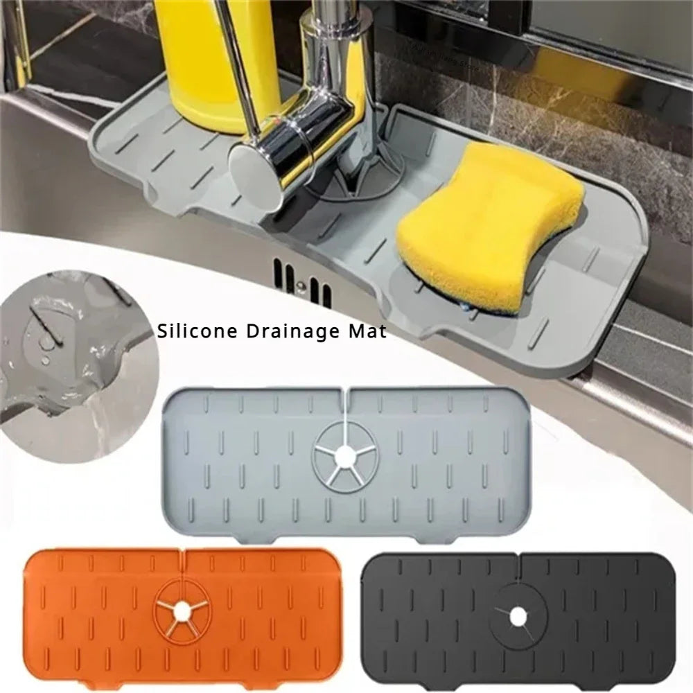 Dish Drainer Sink Mat Kitchen Faucet Splash Guard Drain Rack Countertop Protector Foldable Silicone Bathroom Sinks Sponge Home Peaceful Pleasures Health and Wellness