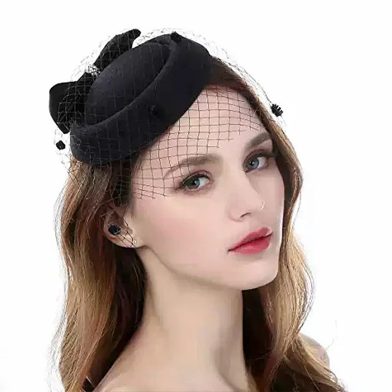 Black Mesh Pearl Bow Hair Clip – French Vintage Stewardess Hat