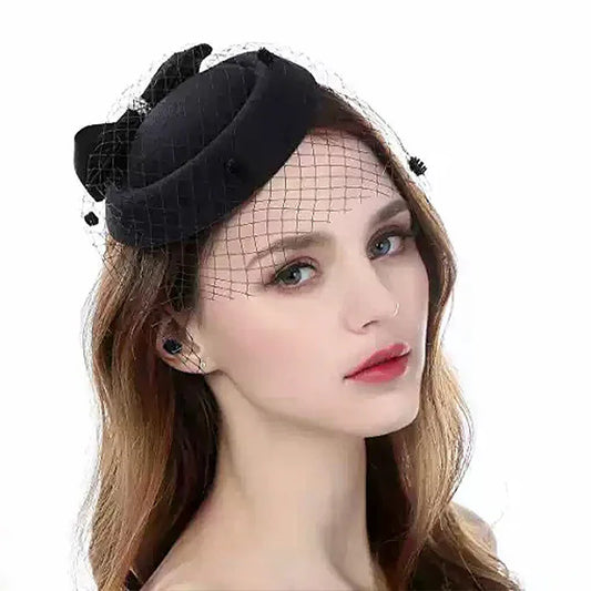 Black Mesh Pearl Bow Hair Clip – French Vintage Stewardess Hat Hair Clip Headdress Oasis Select