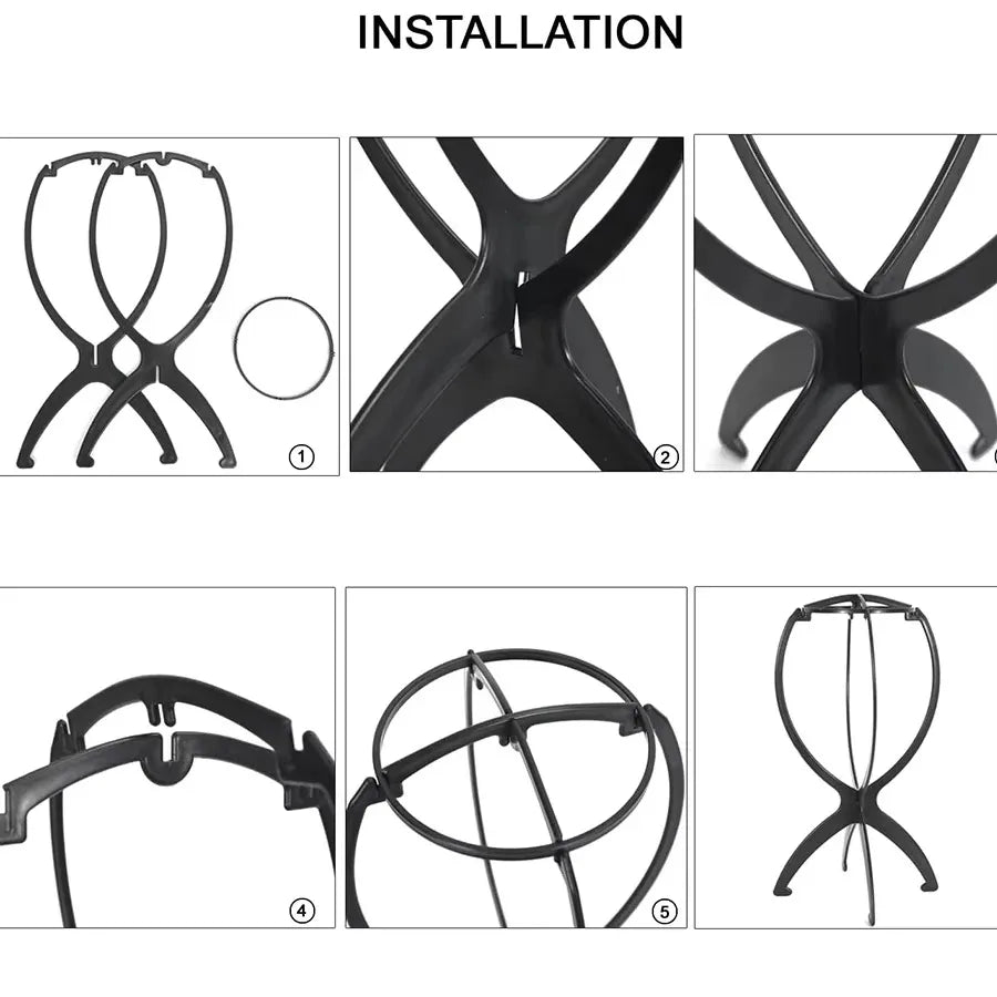 Black Folding Wig Stand – Adjustable Portable Display Holder